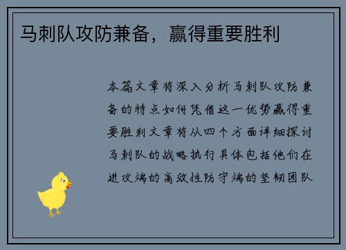 马刺队攻防兼备，赢得重要胜利