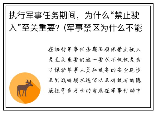 执行军事任务期间，为什么“禁止驶入”至关重要？(军事禁区为什么不能拍照)