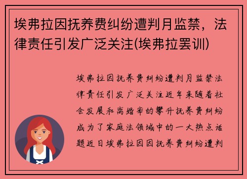埃弗拉因抚养费纠纷遭判月监禁，法律责任引发广泛关注(埃弗拉罢训)