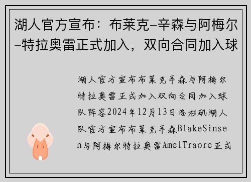 湖人官方宣布：布莱克-辛森与阿梅尔-特拉奥雷正式加入，双向合同加入球队阵容